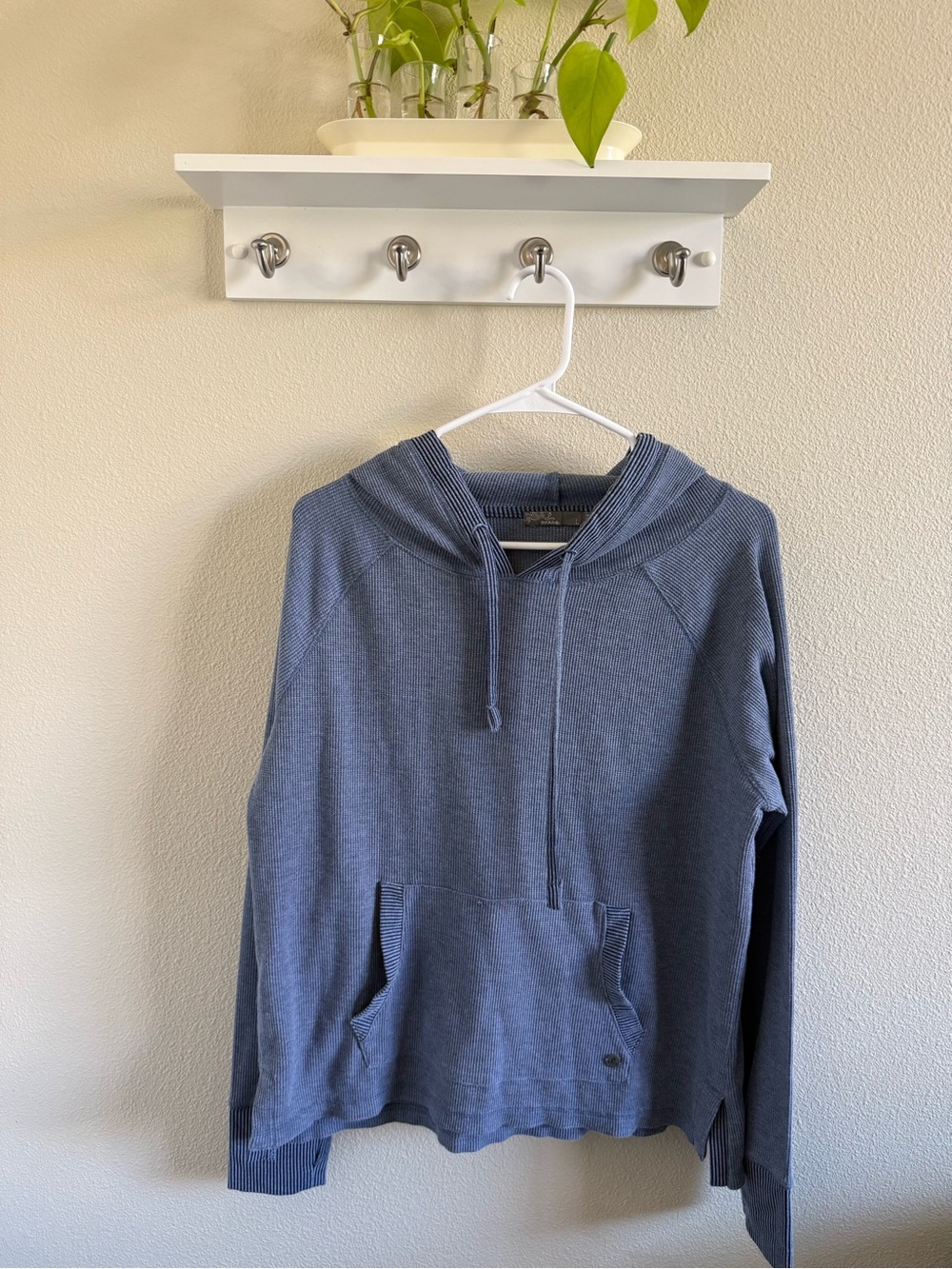 Prana Blue Waffle-Knit Hooded Pullover